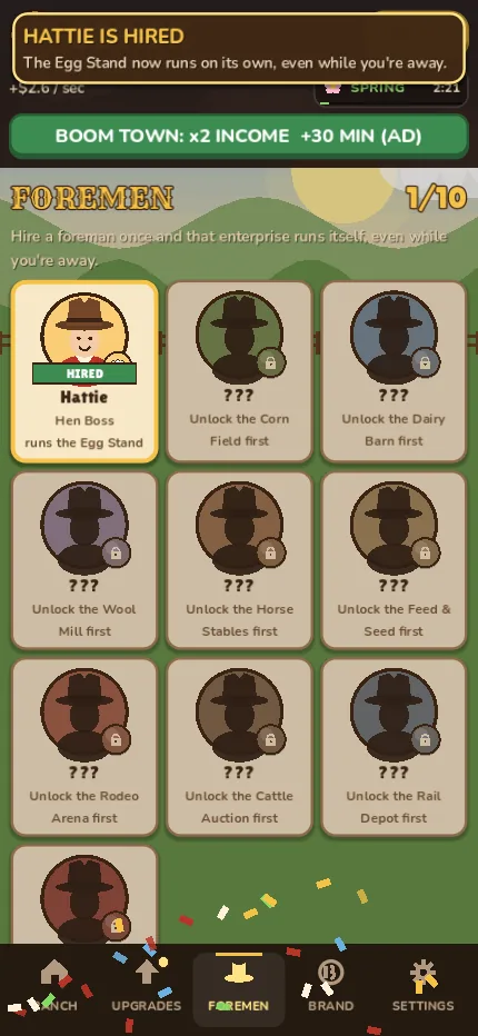 The foremen: Hattie is hired to run the egg stand