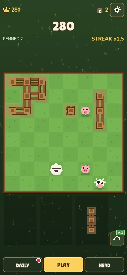Two closed pens on the board and a x1.5 streak