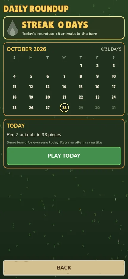 The Daily Roundup calendar with the day streak