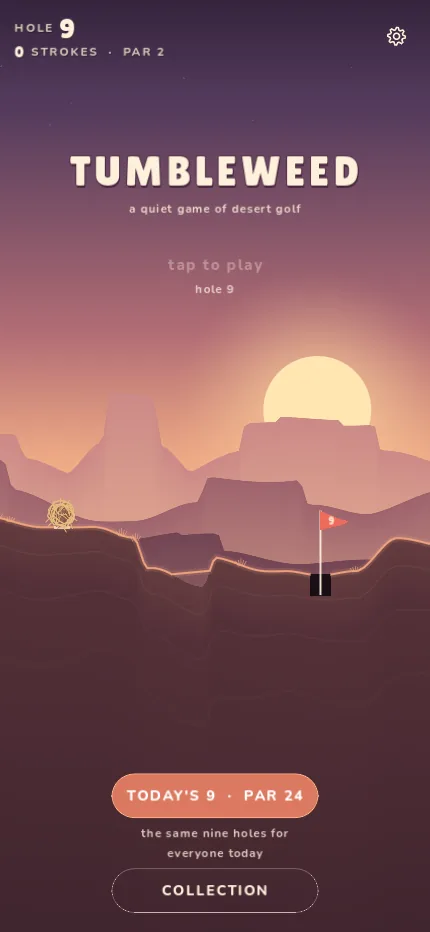 A flag on a desert ridge at hole 9, with Today's 9 below