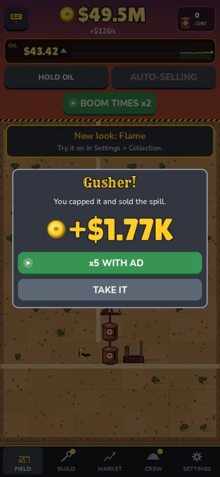 Gusher! You capped it and sold the spill for $1.77K
